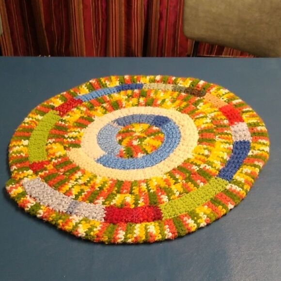 Hand Crocheted & Stitched Round Table, Counter, Chair/Rocker Seat Cushion Or Rug - Picture 1 of 7